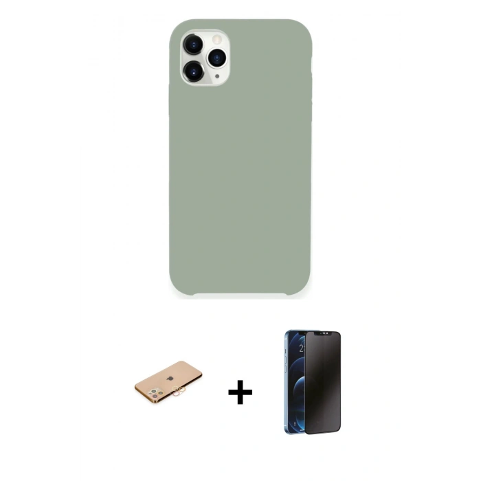 MARSİLYAN™- iPhone 11 Pro Max Kılıf Zirve Modern Özel Seri - Siyah 3D Antistatik Hayalet Cam Ekran Koruyucu + Renkli Kamera Lens Koruma Cam - TU
