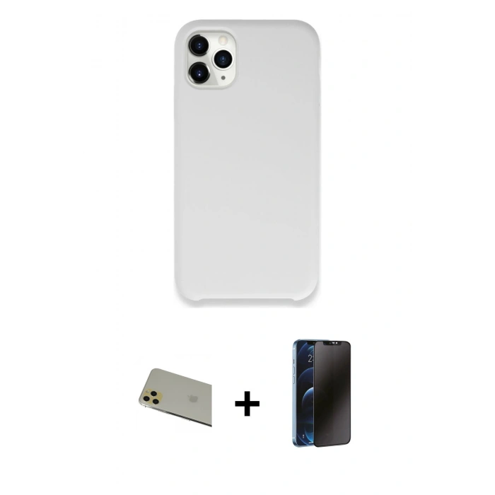 MARSİLYAN™- iPhone 11 Pro Max Kılıf Zirve Modern Özel Seri - Siyah 3D Antistatik Hayalet Cam Ekran Koruyucu + Rainbow Kamera Lens Koruma Cam - GD