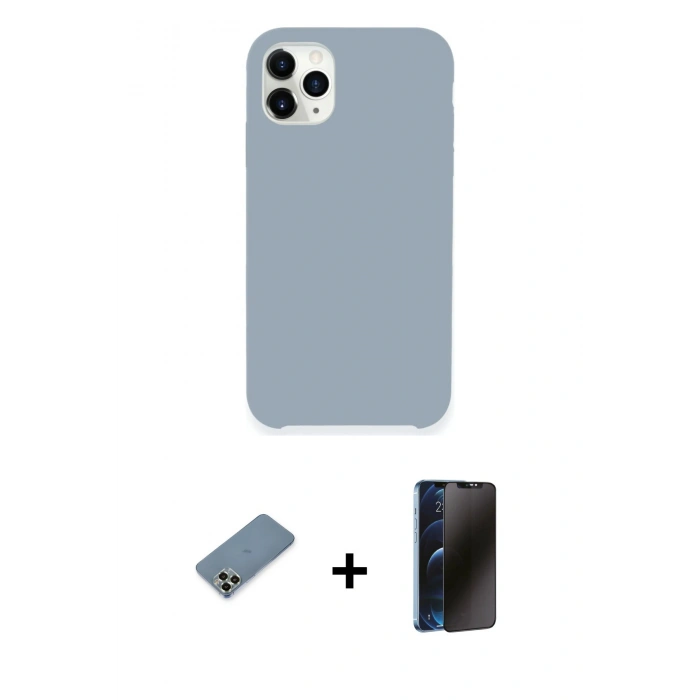 MARSİLYAN™- iPhone 11 Pro Max Kılıf Zirve Modern Özel Seri - Siyah 3D Antistatik Hayalet Cam Ekran Koruyucu + Metal Kamera Lens Koruma Cam - AKYL