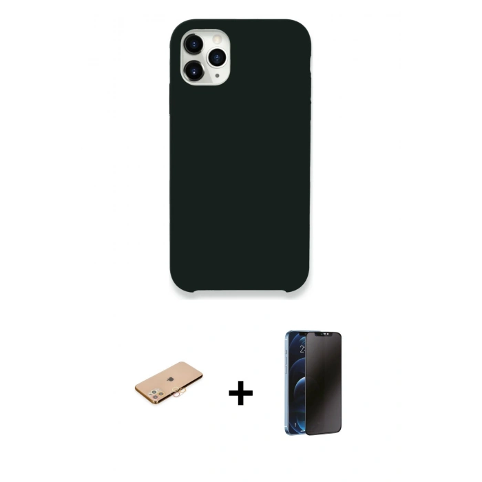 MARSİLYAN™- iPhone 11 Pro Max Kılıf Zirve Modern Özel Seri - Siyah 3D Antistatik Hayalet Cam Ekran Koruyucu + Renkli Kamera Lens Koruma Cam - TU