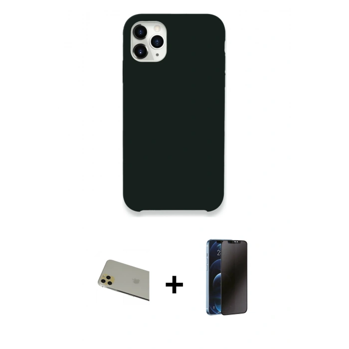 MARSİLYAN™- iPhone 11 Pro Max Kılıf Zirve Modern Özel Seri - Siyah 3D Antistatik Hayalet Cam Ekran Koruyucu + Rainbow Kamera Lens Koruma Cam - GD