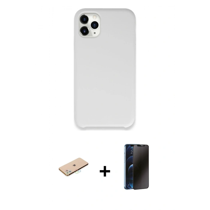 MARSİLYAN™- iPhone 11 Pro Max Kılıf Zirve Modern Özel Seri - Siyah 3D Antistatik Hayalet Cam Ekran Koruyucu + Renkli Kamera Lens Koruma Cam - MI