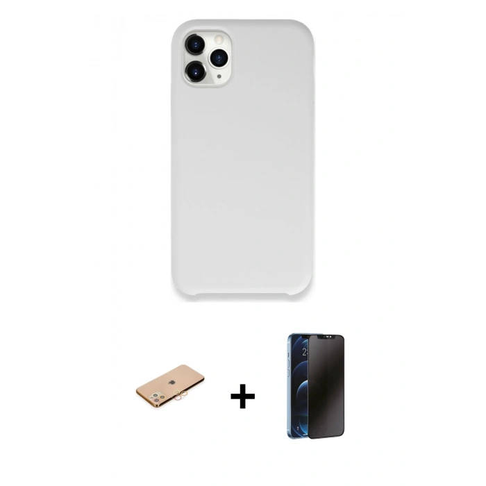 MARSİLYAN™- iPhone 11 Pro Max Kılıf Zirve Modern Özel Seri - Siyah 3D Antistatik Hayalet Cam Ekran Koruyucu + Renkli Kamera Lens Koruma Cam - TU
