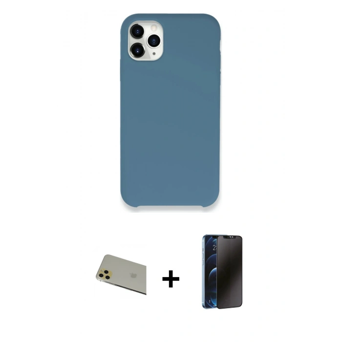 MARSİLYAN™- iPhone 11 Pro Max Kılıf Zirve Modern Özel Seri - Siyah 3D Antistatik Hayalet Cam Ekran Koruyucu + Rainbow Kamera Lens Koruma Cam - GD
