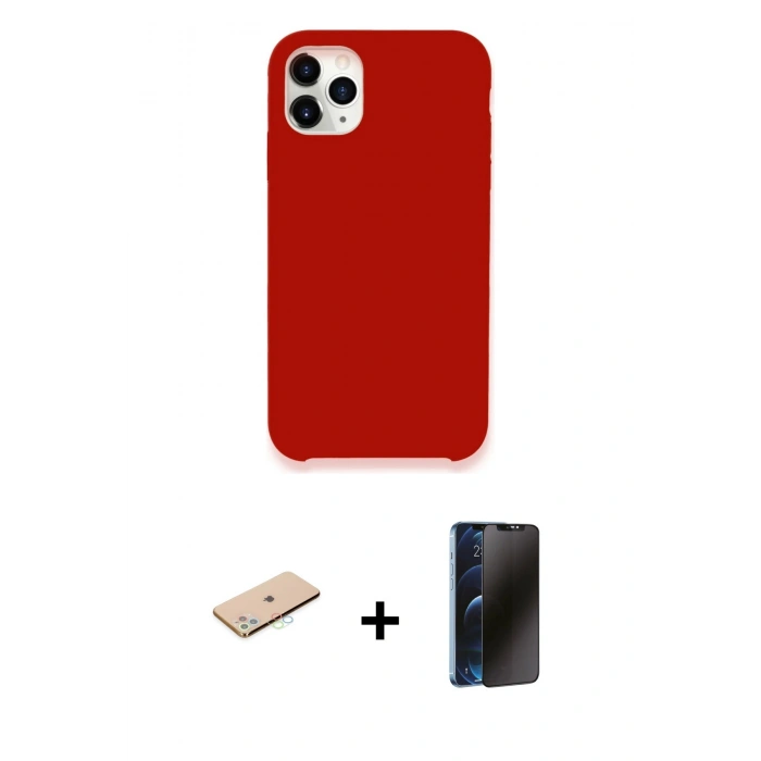 MARSİLYAN™- iPhone 11 Pro Max Kılıf Zirve Modern Özel Seri - Siyah 3D Antistatik Hayalet Cam Ekran Koruyucu + Renkli Kamera Lens Koruma Cam - MI