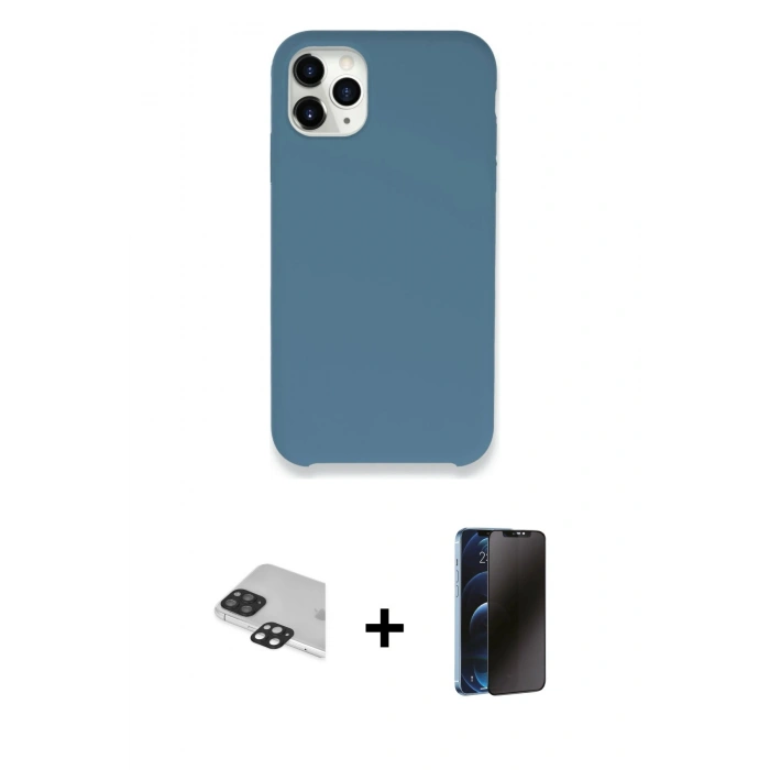 MARSİLYAN™- iPhone 11 Pro Max Kılıf Zirve Modern Özel Seri - Siyah 3D Antistatik Hayalet Cam Ekran Koruyucu + Pers Alüminyum Kamera Lens - SH