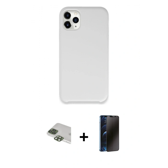 MARSİLYAN™- iPhone 11 Pro Max Kılıf Zirve Modern Özel Seri - Siyah 3D Antistatik Hayalet Cam Ekran Koruyucu + Pers Alüminyum Kamera Lens - YL