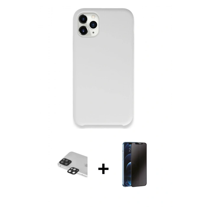MARSİLYAN™- iPhone 11 Pro Max Kılıf Zirve Modern Özel Seri - Siyah 3D Antistatik Hayalet Cam Ekran Koruyucu + Pers Alüminyum Kamera Lens - SH