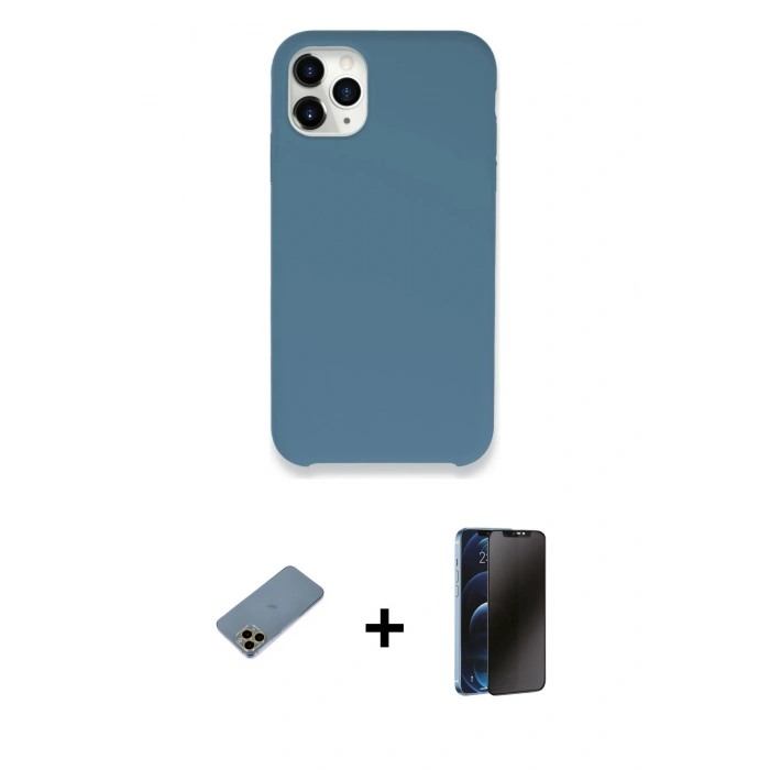 MARSİLYAN™- iPhone 11 Pro Max Kılıf Zirve Modern Özel Seri - Siyah 3D Antistatik Hayalet Cam Ekran Koruyucu + Shine Kamera Lens Koruma Cam - GD