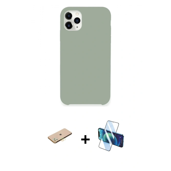 MARSİLYAN™- iPhone 11 Pro Max Kılıf Zirve Modern Özel Seri - Siyah 3D Antistatik Seramik Nano Ekran Koruyucu + Renkli Kamera Lens Koruma Cam - SI