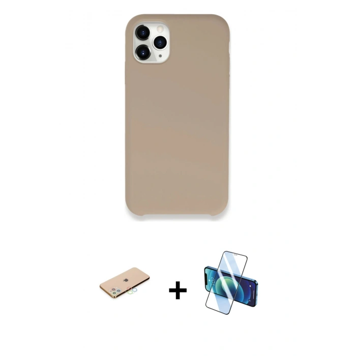 MARSİLYAN™- iPhone 11 Pro Max Kılıf Zirve Modern Özel Seri - Siyah 3D Antistatik Seramik Nano Ekran Koruyucu + Mavi Renkli Kamera Lens Koruma Cam