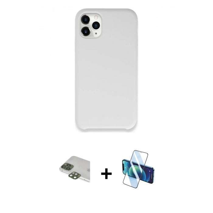 MARSİLYAN™- iPhone 11 Pro Max Kılıf Zirve Modern Özel Seri - Siyah 3D Antistatik Seramik Nano Ekran Koruyucu + Pers Alüminyum Kamera Lens - YL