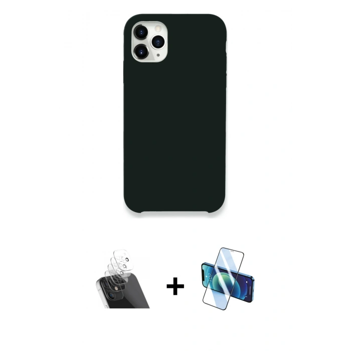 MARSİLYAN™- iPhone 11 Pro Max Kılıf Zirve Modern Özel Seri - Siyah 3D Antistatik Seramik Nano Ekran Koruyucu + Şeffaf Kamera Lens Koruma Cam