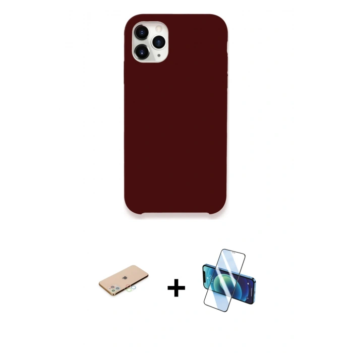 MARSİLYAN™- iPhone 11 Pro Max Kılıf Zirve Modern Özel Seri - Siyah 3D Antistatik Seramik Nano Ekran Koruyucu + Mavi Renkli Kamera Lens Koruma Cam