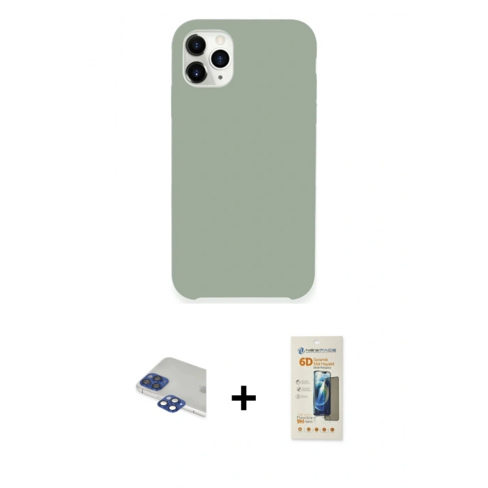 MARSİLYAN™- iPhone 11 Pro Max Kılıf Zirve Modern Özel Seri - Siyah 6D Mat Seramik Hayalet Nano Ekran Koruyucu + Pers Alüminyum Kamera Lens - LT