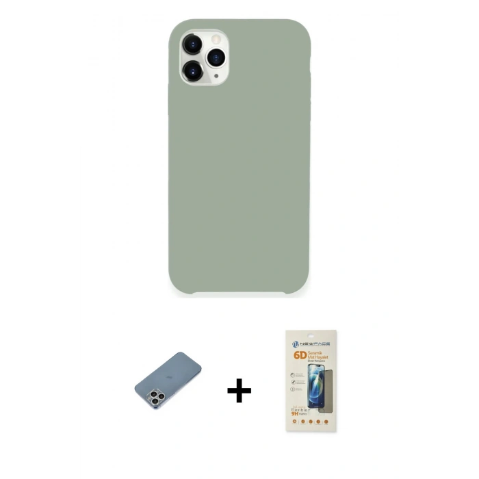MARSİLYAN™- iPhone 11 Pro Max Kılıf Zirve Modern Özel Seri - Siyah 6D Mat Seramik Hayalet Nano Ekran Koruyucu + Shine Kamera Lens Koruma Cam - GS