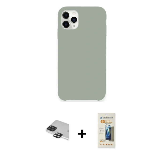 MARSİLYAN™- iPhone 11 Pro Max Kılıf Zirve Modern Özel Seri - Siyah 6D Mat Seramik Hayalet Nano Ekran Koruyucu + Pers Alüminyum Kamera Lens - SH