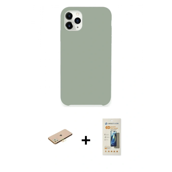MARSİLYAN™- iPhone 11 Pro Max Kılıf Zirve Modern Özel Seri - Siyah 6D Mat Seramik Hayalet Nano Ekran Koruyucu + Renkli Kamera Lens Koruma Cam - SI
