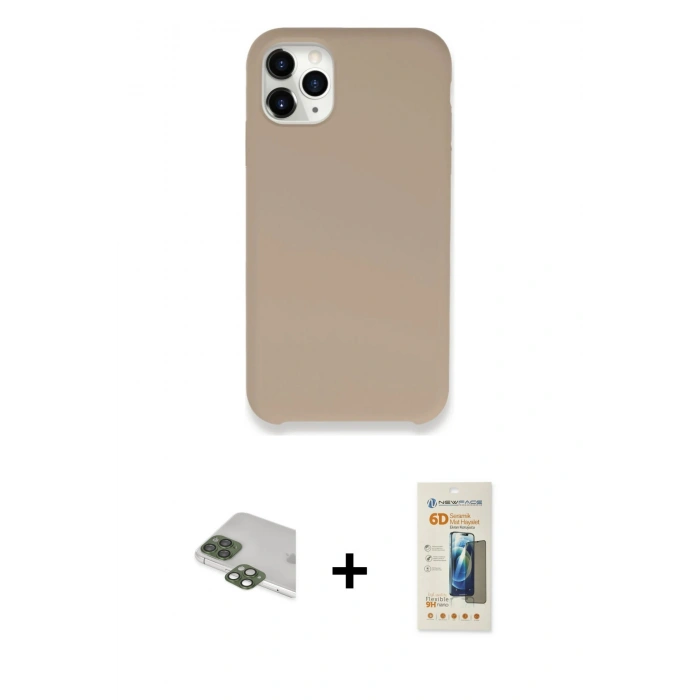 MARSİLYAN™- iPhone 11 Pro Max Kılıf Zirve Modern Özel Seri - Siyah 6D Mat Seramik Hayalet Nano Ekran Koruyucu + Yeşil Pers Alüminyum Kamera Lens