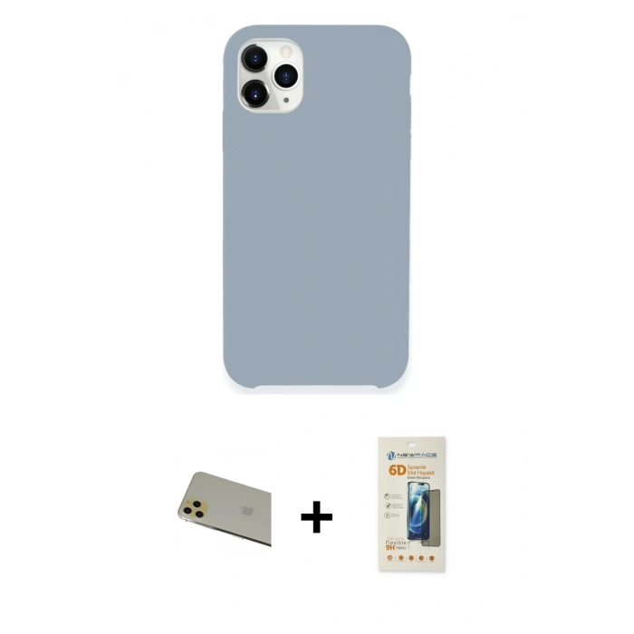 MARSİLYAN™- iPhone 11 Pro Max Kılıf Zirve Modern Özel Seri - Siyah 6D Mat Seramik Hayalet Nano Ekran Koruyucu + Gold Rainbow Kamera Lens Koruma Cam