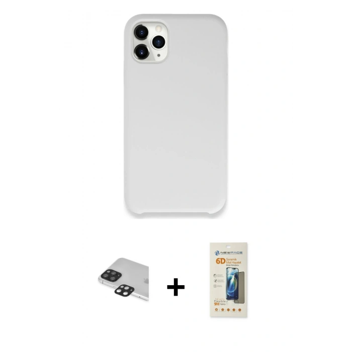 MARSİLYAN™- iPhone 11 Pro Max Kılıf Zirve Modern Özel Seri - Siyah 6D Mat Seramik Hayalet Nano Ekran Koruyucu + Pers Alüminyum Kamera Lens - SH