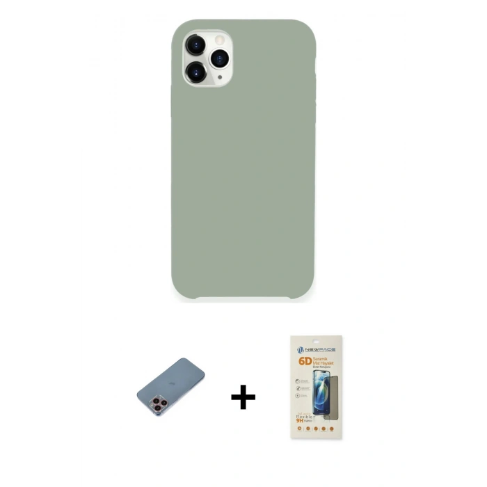 MARSİLYAN™- iPhone 11 Pro Max Kılıf Zirve Modern Özel Seri - Siyah 6D Mat Seramik Hayalet Nano Ekran Koruyucu + Shine Kamera Lens Koruma Cam - PE
