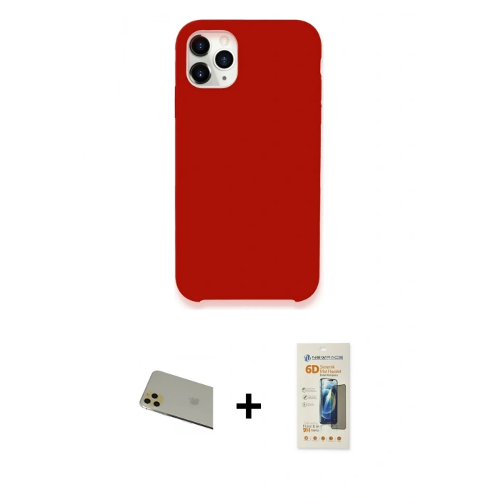 MARSİLYAN™- iPhone 11 Pro Max Kılıf Zirve Modern Özel Seri - Siyah 6D Mat Seramik Hayalet Nano Ekran Koruyucu + Gold Rainbow Kamera Lens Koruma Cam