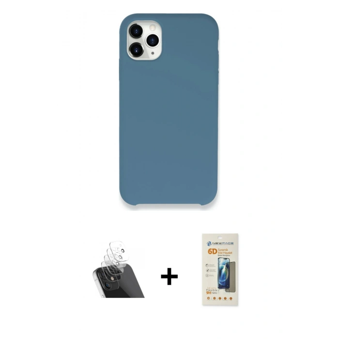 MARSİLYAN™- iPhone 11 Pro Max Kılıf Zirve Modern Özel Seri - Siyah 6D Mat Seramik Hayalet Nano Ekran Koruyucu + Kamera Lens Koruma Cam - SF