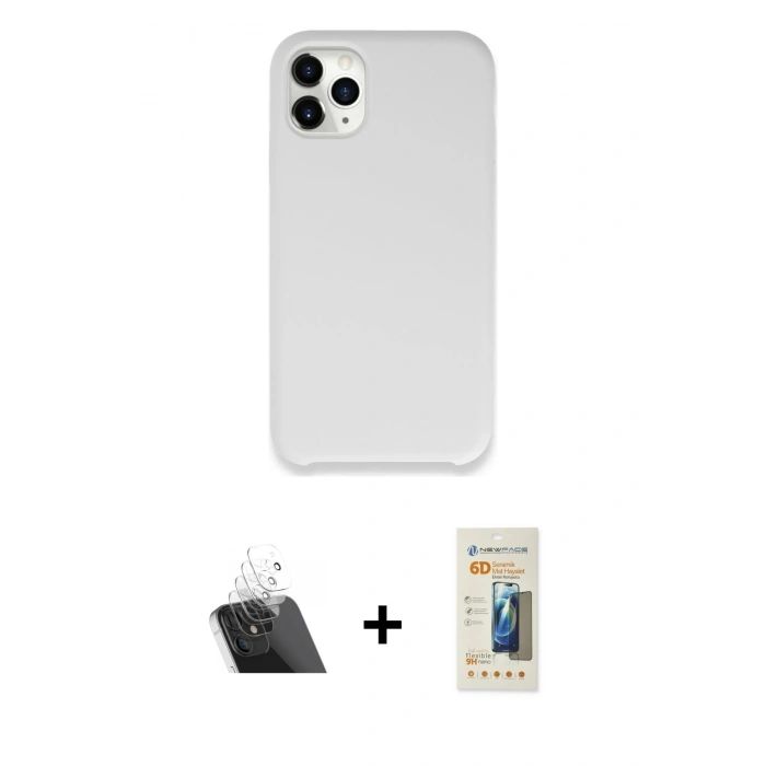 MARSİLYAN™- iPhone 11 Pro Max Kılıf Zirve Modern Özel Seri - Siyah 6D Mat Seramik Hayalet Nano Ekran Koruyucu + Kamera Lens Koruma Cam - SF