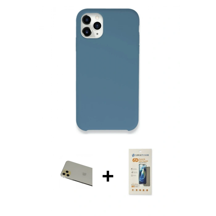 MARSİLYAN™- iPhone 11 Pro Max Kılıf Zirve Modern Özel Seri - Siyah 6D Mat Seramik Hayalet Nano Ekran Koruyucu + Gold Rainbow Kamera Lens Koruma Cam