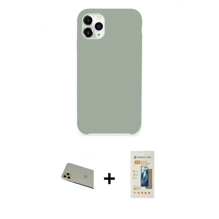 MARSİLYAN™- iPhone 11 Pro Max Kılıf Zirve Modern Özel Seri - Siyah 6D Mat Seramik Hayalet Nano Ekran Koruyucu + Gold Rainbow Kamera Lens Koruma Cam