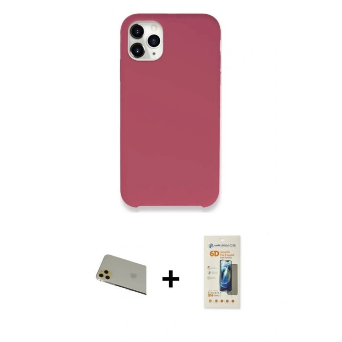 MARSİLYAN™- iPhone 11 Pro Max Kılıf Zirve Modern Özel Seri - Siyah 6D Mat Seramik Hayalet Nano Ekran Koruyucu + Gold Rainbow Kamera Lens Koruma Cam