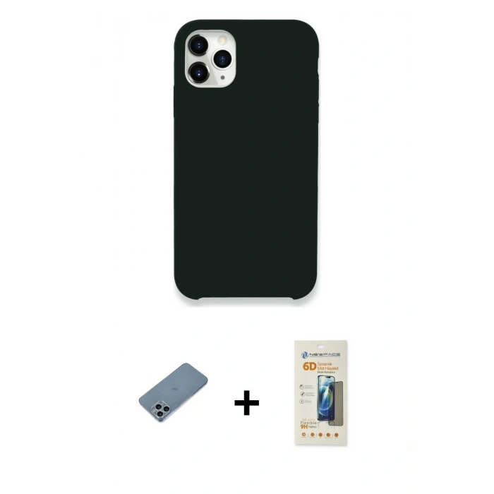 MARSİLYAN™- iPhone 11 Pro Max Kılıf Zirve Modern Özel Seri - Siyah 6D Mat Seramik Hayalet Nano Ekran Koruyucu + Shine Kamera Lens Koruma Cam - SABE