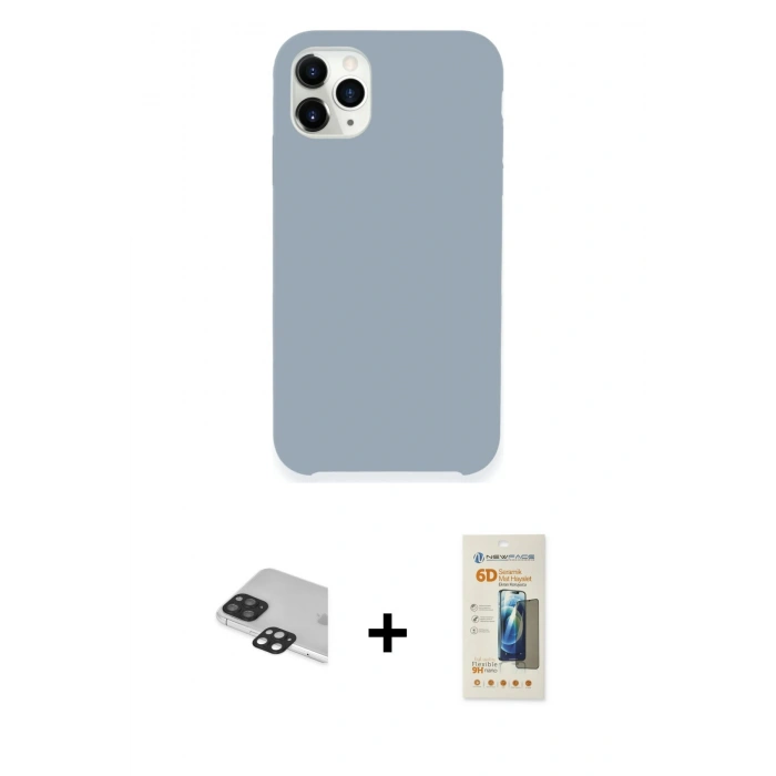 MARSİLYAN™- iPhone 11 Pro Max Kılıf Zirve Modern Özel Seri - Siyah 6D Mat Seramik Hayalet Nano Ekran Koruyucu + Pers Alüminyum Kamera Lens - SH