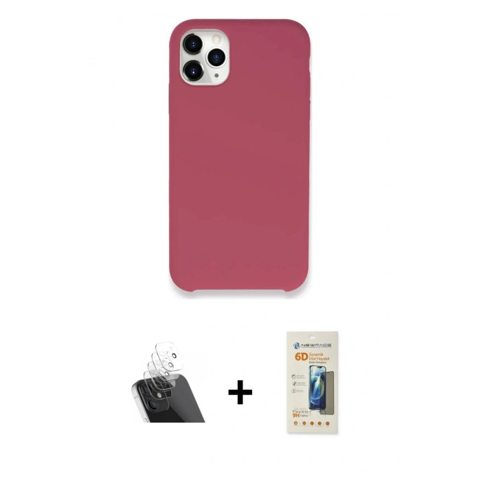 MARSİLYAN™- iPhone 11 Pro Max Kılıf Zirve Modern Özel Seri - Siyah 6D Mat Seramik Hayalet Nano Ekran Koruyucu + Kamera Lens Koruma Cam - SF
