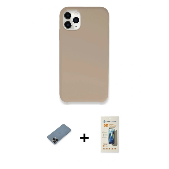 MARSİLYAN™- iPhone 11 Pro Max Kılıf Zirve Modern Özel Seri - Siyah 6D Mat Seramik Hayalet Nano Ekran Koruyucu + Metal Kamera Lens Koruma Cam - SH