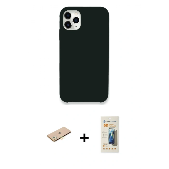 MARSİLYAN™- iPhone 11 Pro Max Kılıf Zirve Modern Özel Seri - Siyah 6D Mat Seramik Hayalet Nano Ekran Koruyucu + Renkli Kamera Lens Koruma Cam - SI