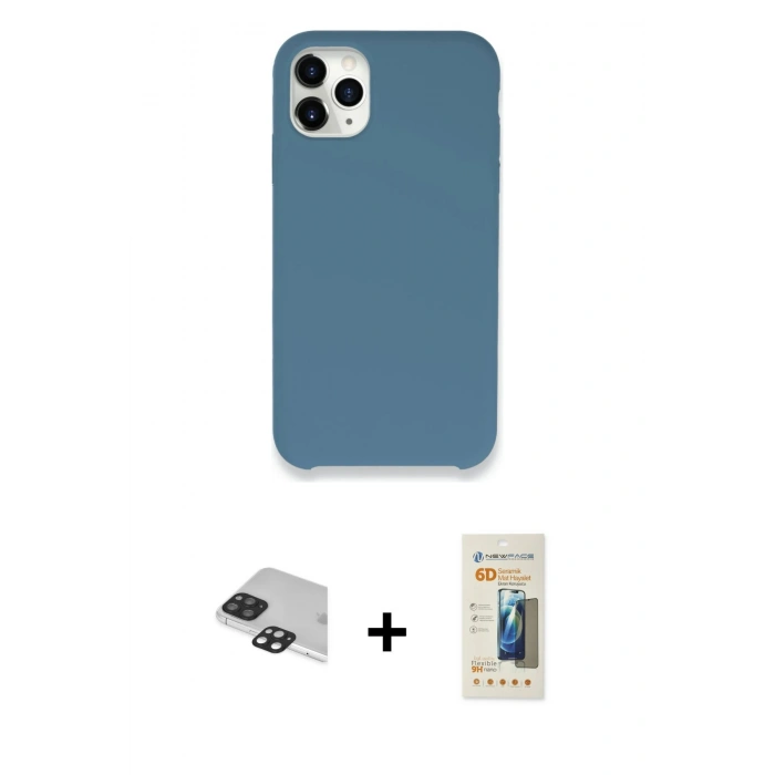 MARSİLYAN™- iPhone 11 Pro Max Kılıf Zirve Modern Özel Seri - Siyah 6D Mat Seramik Hayalet Nano Ekran Koruyucu + Pers Alüminyum Kamera Lens - SH