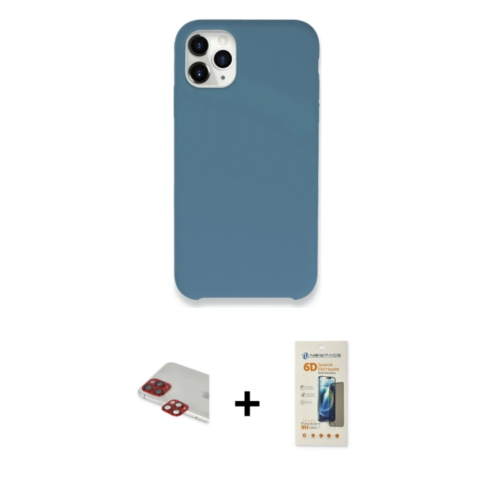 MARSİLYAN™- iPhone 11 Pro Max Kılıf Zirve Modern Özel Seri - Siyah 6D Mat Seramik Hayalet Nano Ekran Koruyucu + Pers Alüminyum Kamera Lens - KI
