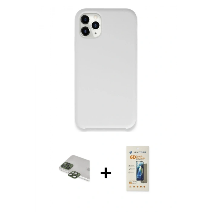 MARSİLYAN™- iPhone 11 Pro Max Kılıf Zirve Modern Özel Seri - Siyah 6D Mat Seramik Hayalet Nano Ekran Koruyucu + Yeşil Pers Alüminyum Kamera Lens
