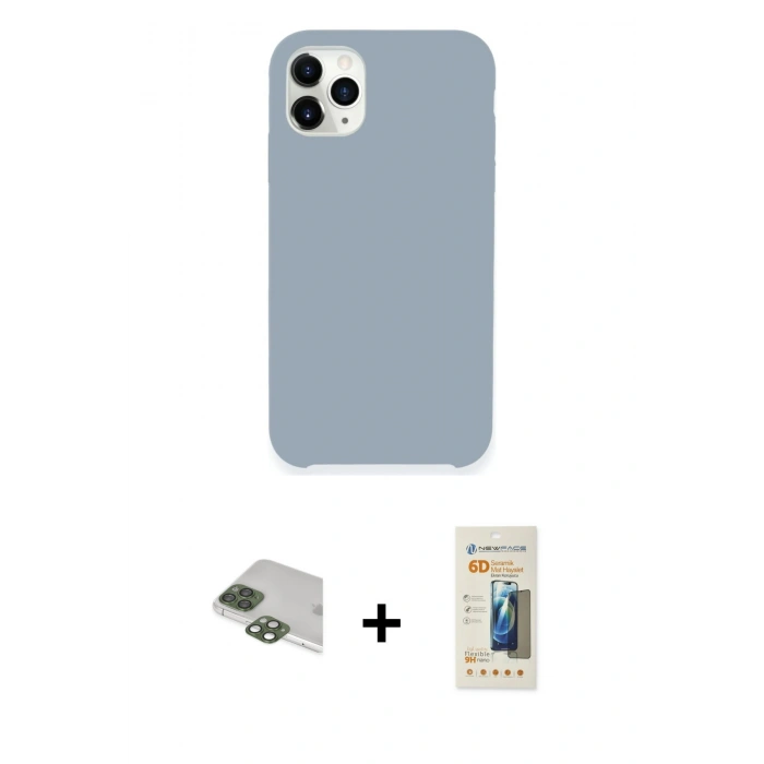 MARSİLYAN™- iPhone 11 Pro Max Kılıf Zirve Modern Özel Seri - Siyah 6D Mat Seramik Hayalet Nano Ekran Koruyucu + Yeşil Pers Alüminyum Kamera Lens
