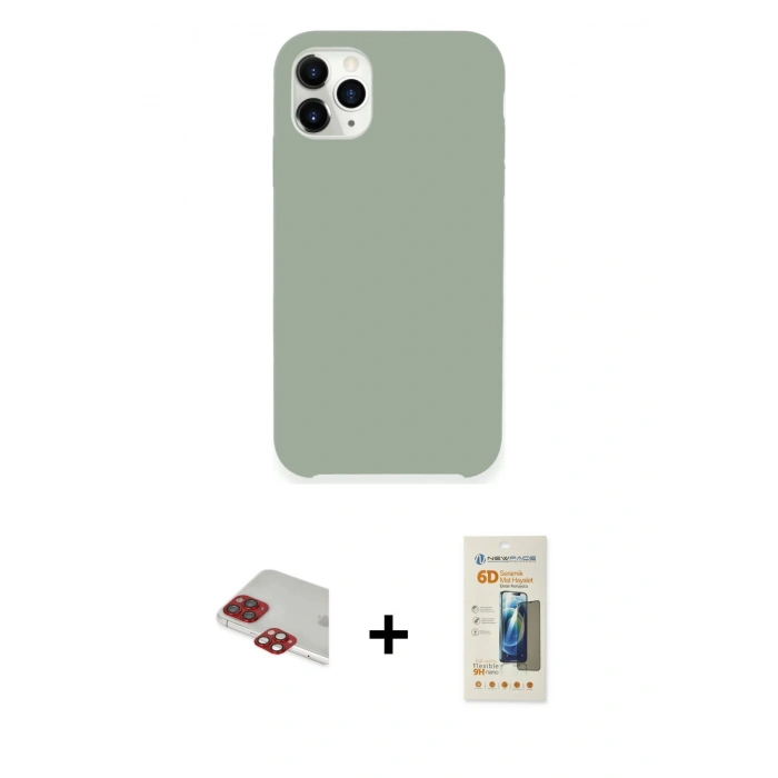 MARSİLYAN™- iPhone 11 Pro Max Kılıf Zirve Modern Özel Seri - Siyah 6D Mat Seramik Hayalet Nano Ekran Koruyucu + Pers Alüminyum Kamera Lens - KI