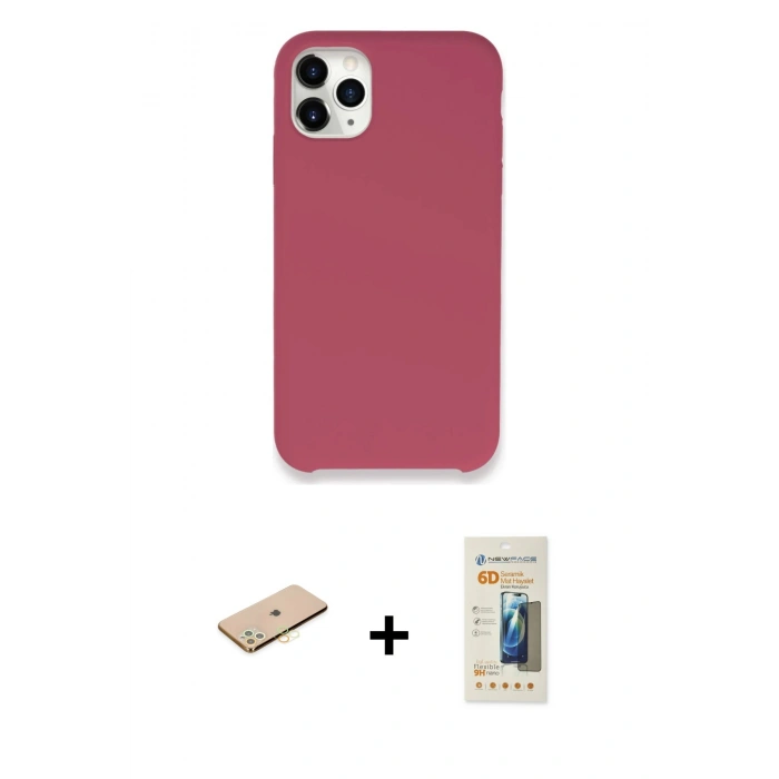 MARSİLYAN™- iPhone 11 Pro Max Kılıf Zirve Modern Özel Seri - Siyah 6D Mat Seramik Hayalet Nano Ekran Koruyucu + Renkli Kamera Lens Koruma Cam - SI