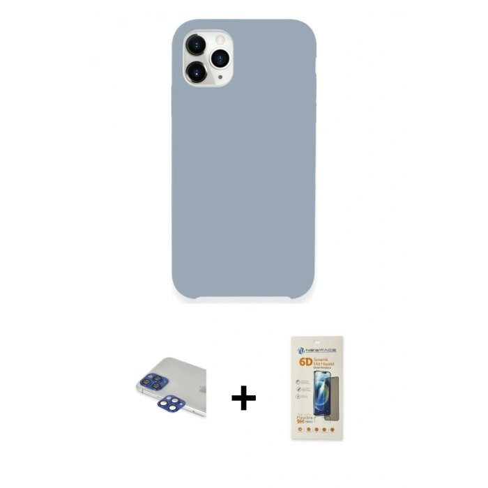 MARSİLYAN™- iPhone 11 Pro Max Kılıf Zirve Modern Özel Seri - Siyah 6D Mat Seramik Hayalet Nano Ekran Koruyucu + Pers Alüminyum Kamera Lens - LT