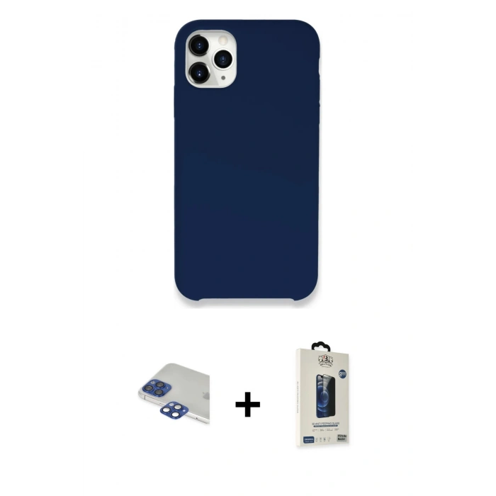 MARSİLYAN™- iPhone 11 Pro Max Kılıf Zirve Modern Özel Seri - Siyah Bilvis Hayalet Cam Ekran Koruyucu + Pers Alüminyum Kamera Lens - LT