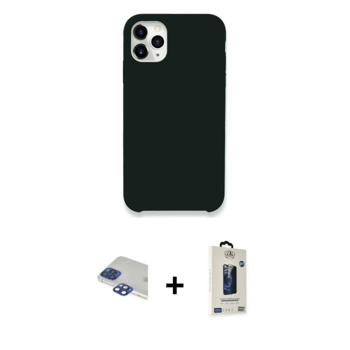 MARSİLYAN™- iPhone 11 Pro Max Kılıf Zirve Modern Özel Seri - Siyah Bilvis Hayalet Cam Ekran Koruyucu + Pers Alüminyum Kamera Lens - LT