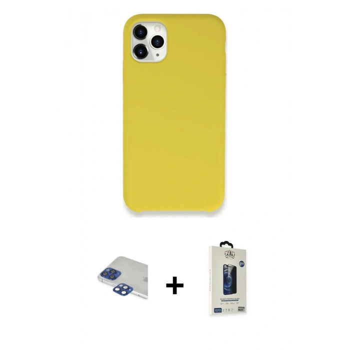 MARSİLYAN™- iPhone 11 Pro Max Kılıf Zirve Modern Özel Seri - Siyah Bilvis Hayalet Cam Ekran Koruyucu + Pers Alüminyum Kamera Lens - LT