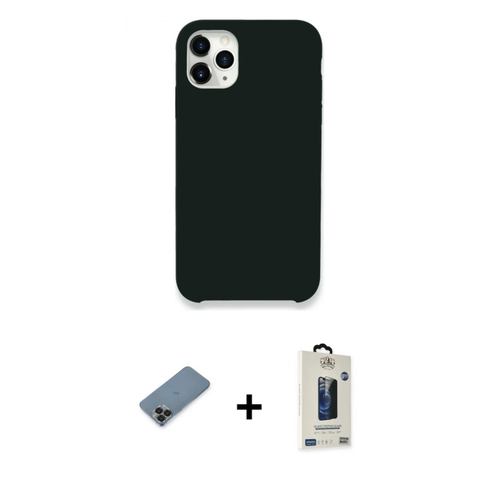 MARSİLYAN™- iPhone 11 Pro Max Kılıf Zirve Modern Özel Seri - Siyah Bilvis Hayalet Cam Ekran Koruyucu + Metal Kamera Lens Koruma Cam - SH