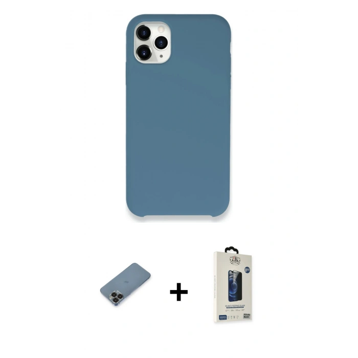 MARSİLYAN™- iPhone 11 Pro Max Kılıf Zirve Modern Özel Seri - Siyah Bilvis Hayalet Cam Ekran Koruyucu + Metal Kamera Lens Koruma Cam - SH