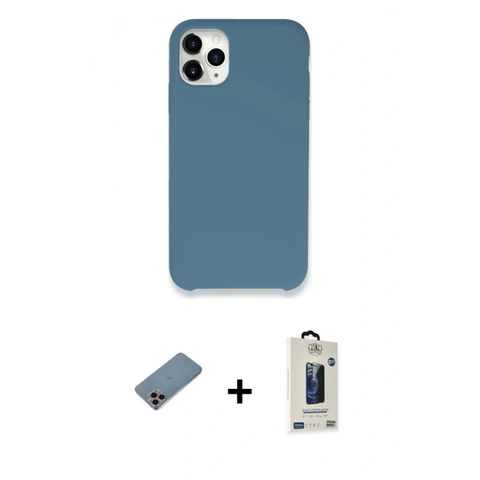 MARSİLYAN™- iPhone 11 Pro Max Kılıf Zirve Modern Özel Seri - Siyah Bilvis Hayalet Cam Ekran Koruyucu + Shine Kamera Lens Koruma Cam - PE